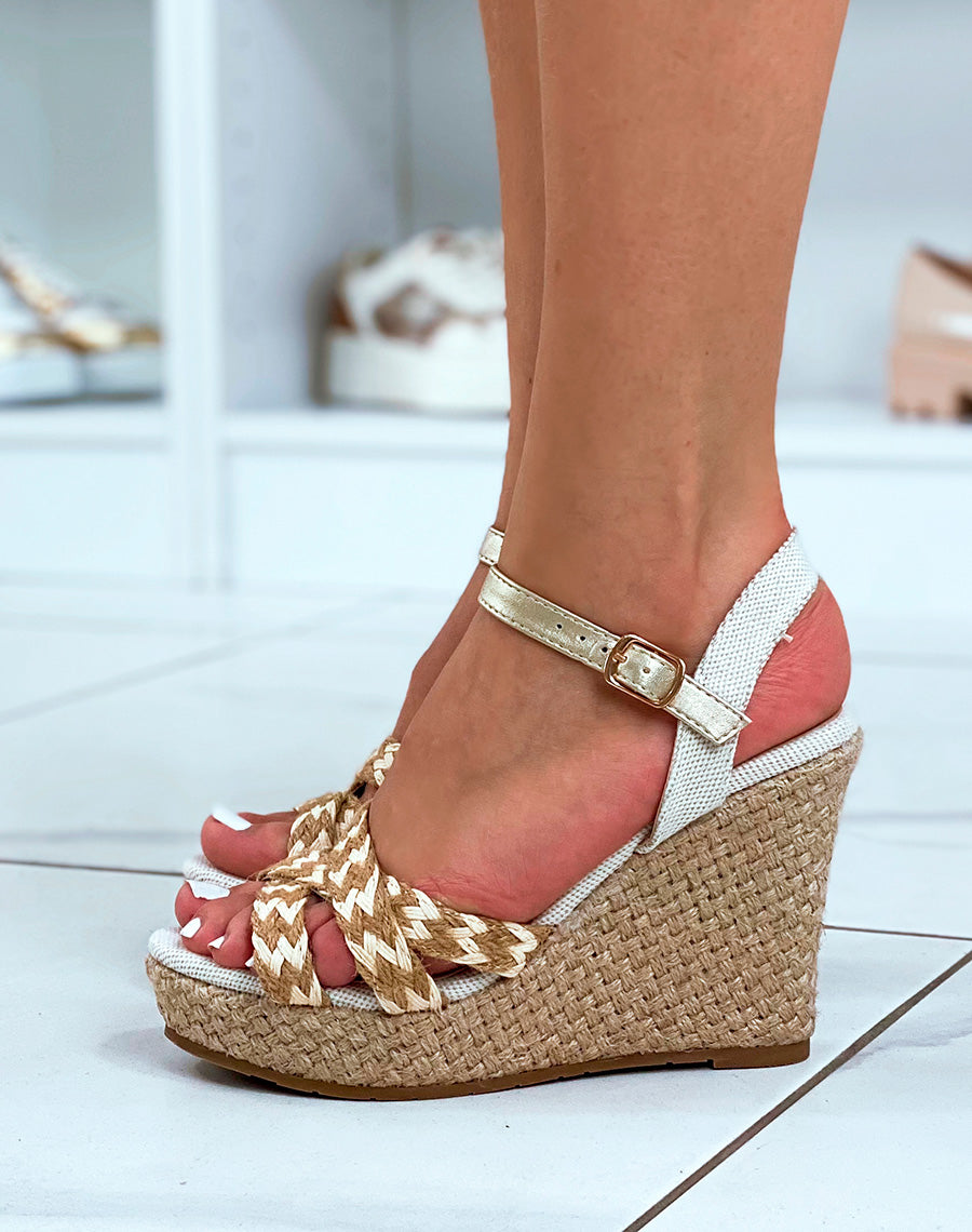 Compensées en cordes tressés beige et marron