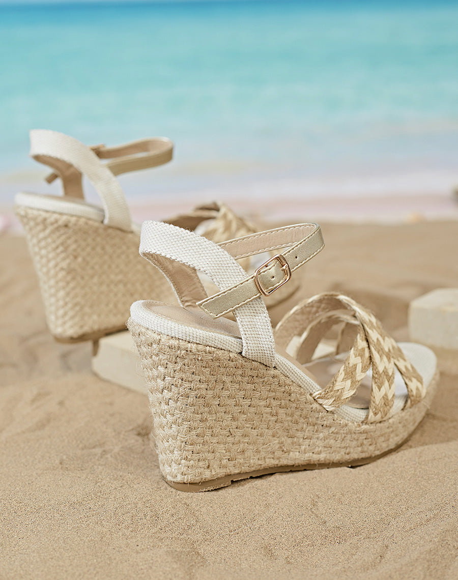 Compensées en cordes tressés beige et marron