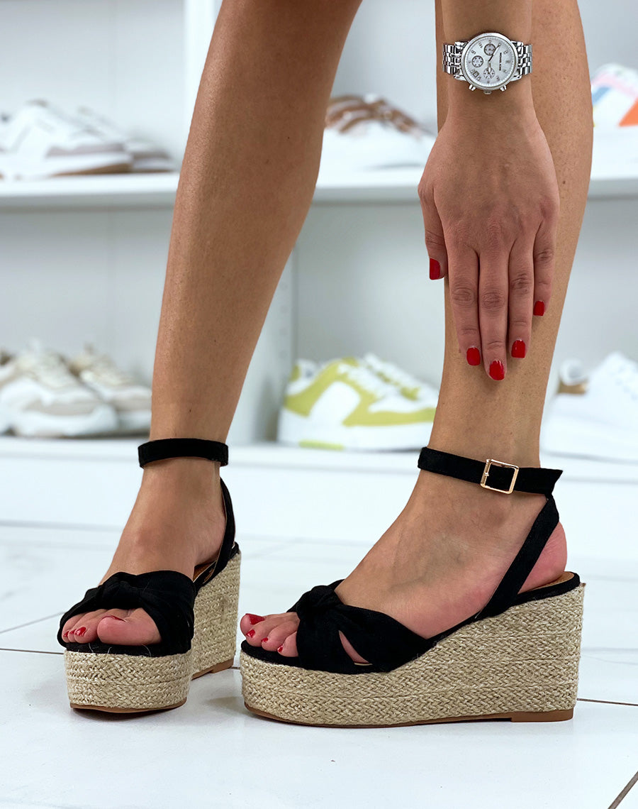 Compensées en jute en suédine noire