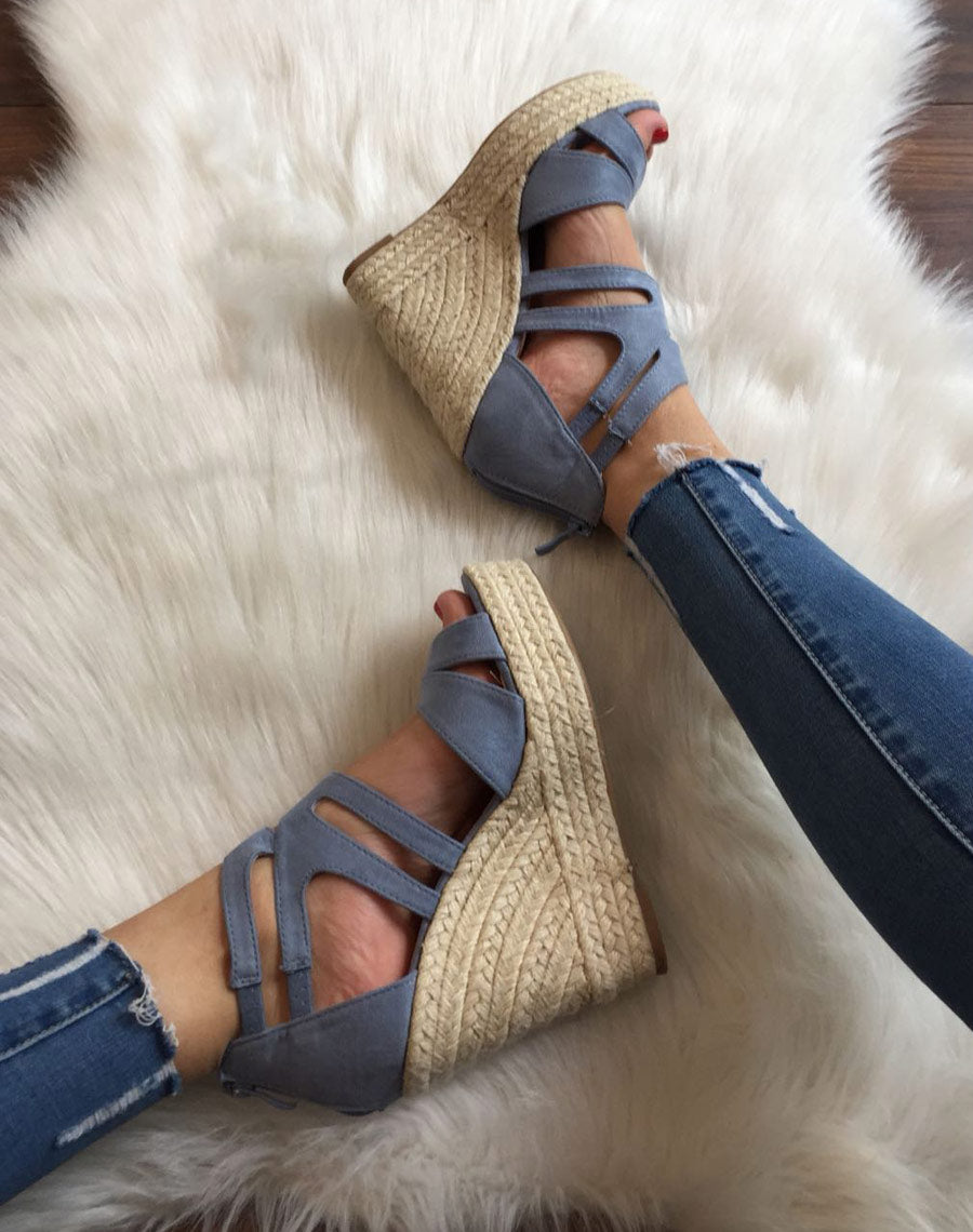 Compensées en suédine bleu