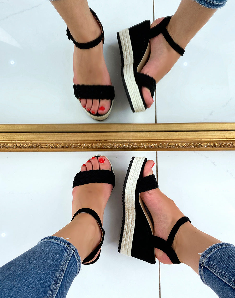 Compensées en suédine noire bi-colore