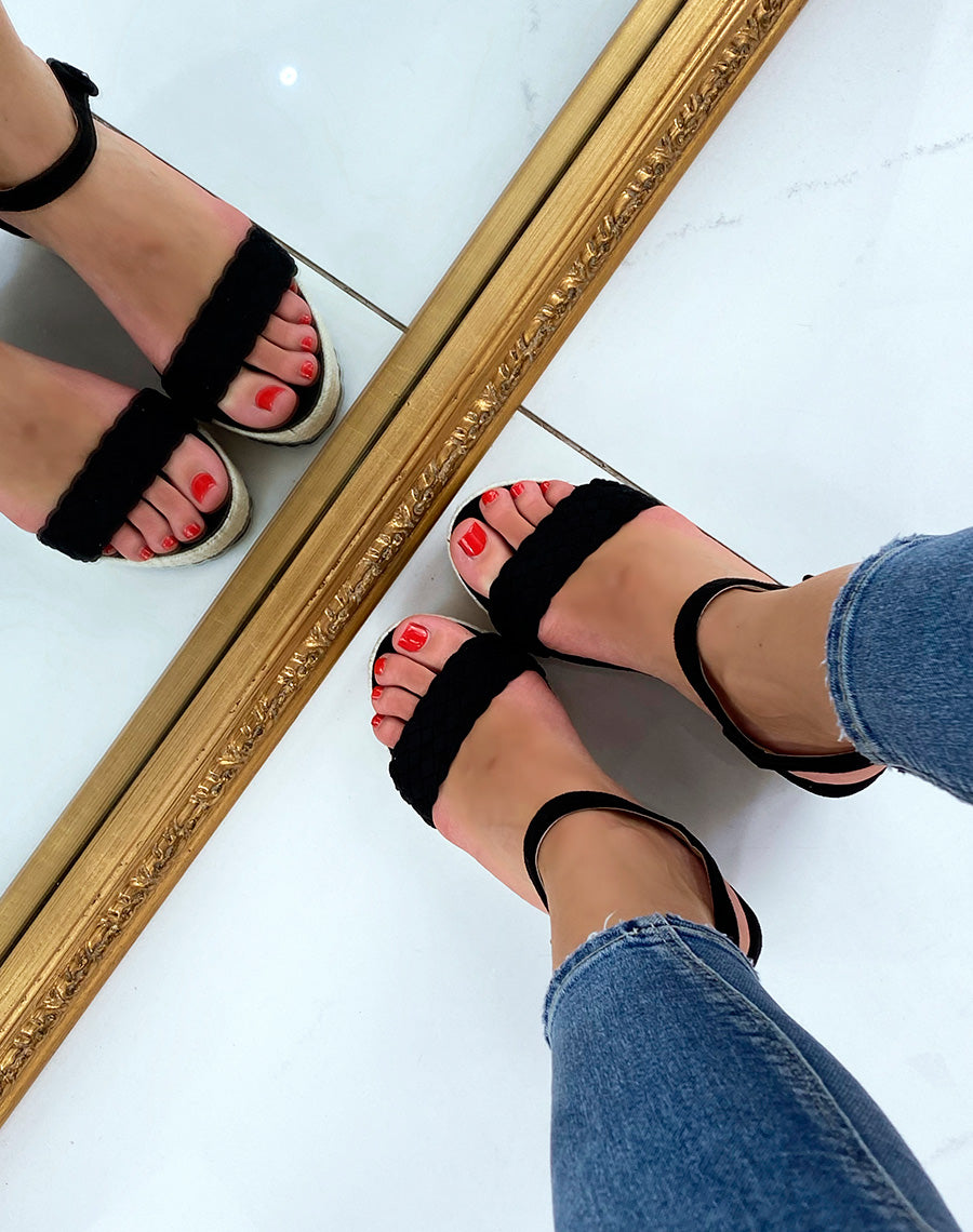 Compensées en suédine noire bi-colore