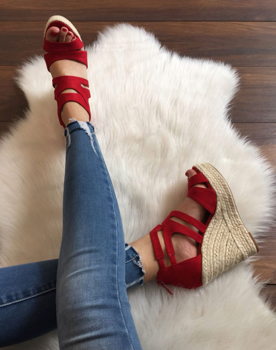 Compensées en suédine rouge