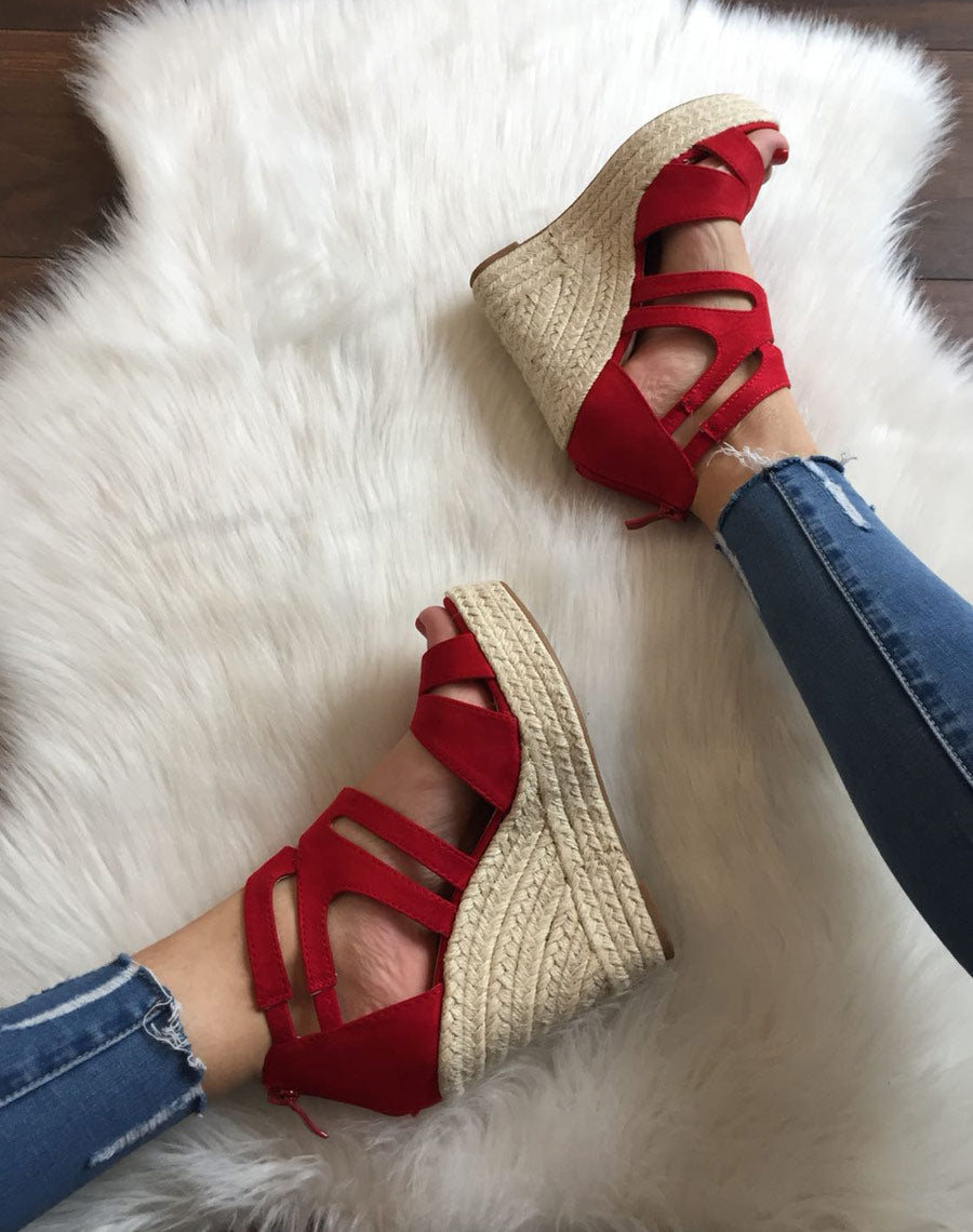 Compensées en suédine rouge