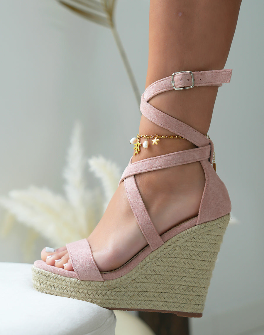 Compensées femme rose tendance avec plateforme en jute