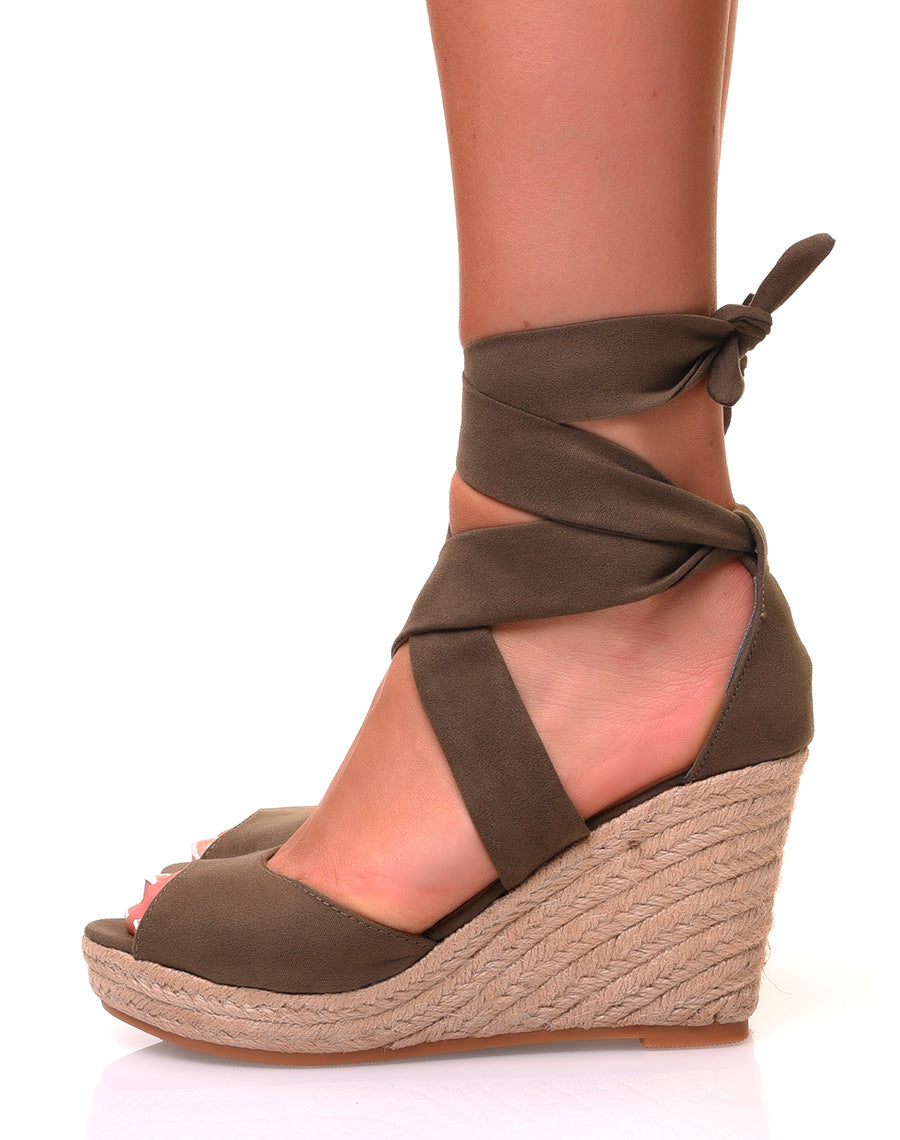 Compensées kaki en suédine