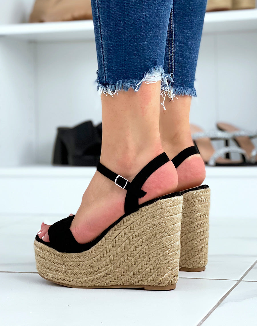 Compensées noires à bride tressée
