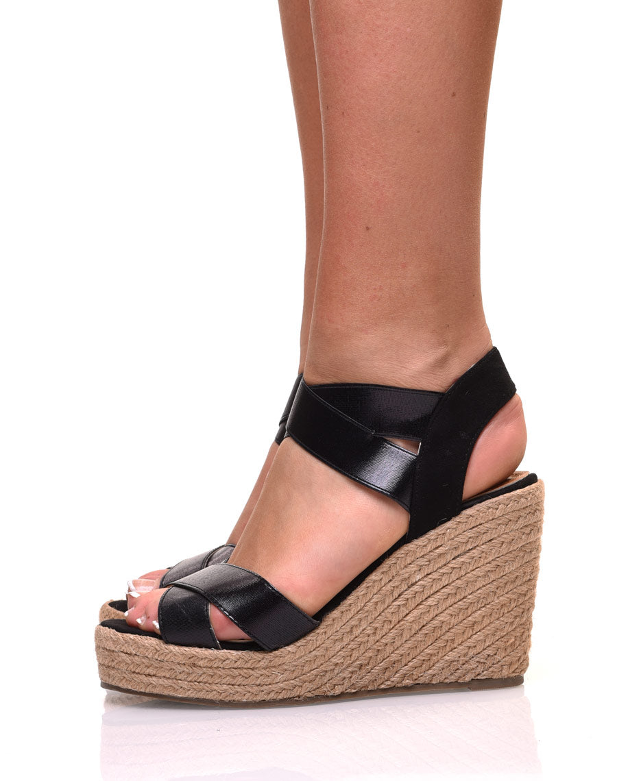 Compensées noires à brides élastiques métallisées