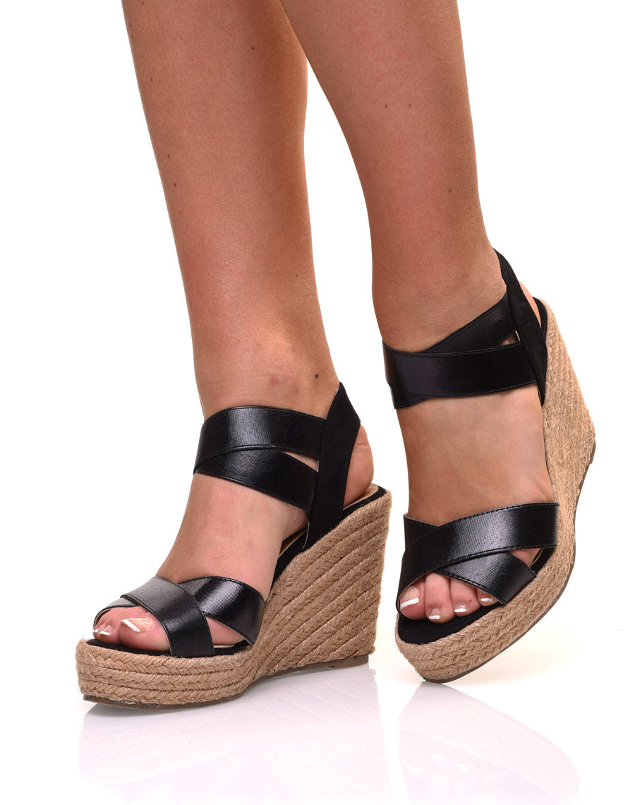 Compensées noires à brides élastiques métallisées