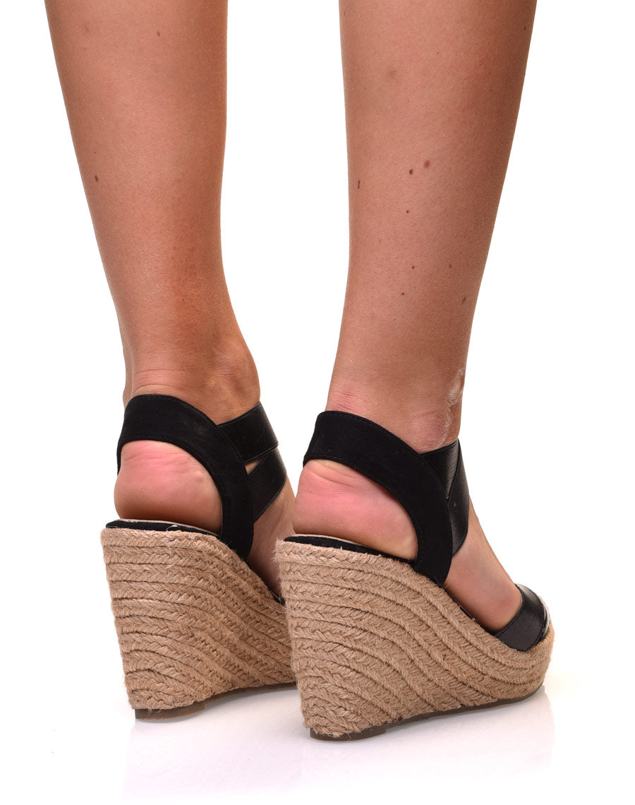 Compensées noires à brides élastiques métallisées