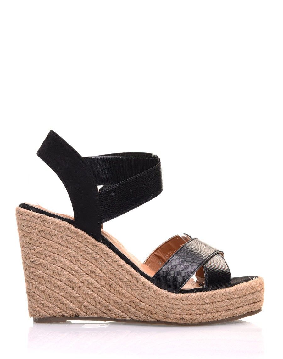 Compensées noires à brides élastiques métallisées