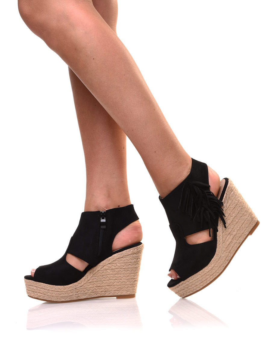 Compensées noires en suédine à franges