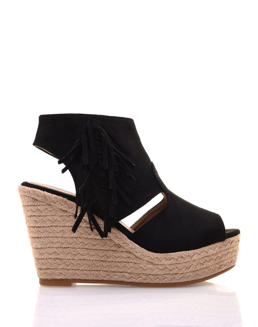 Compensées noires en suédine à franges