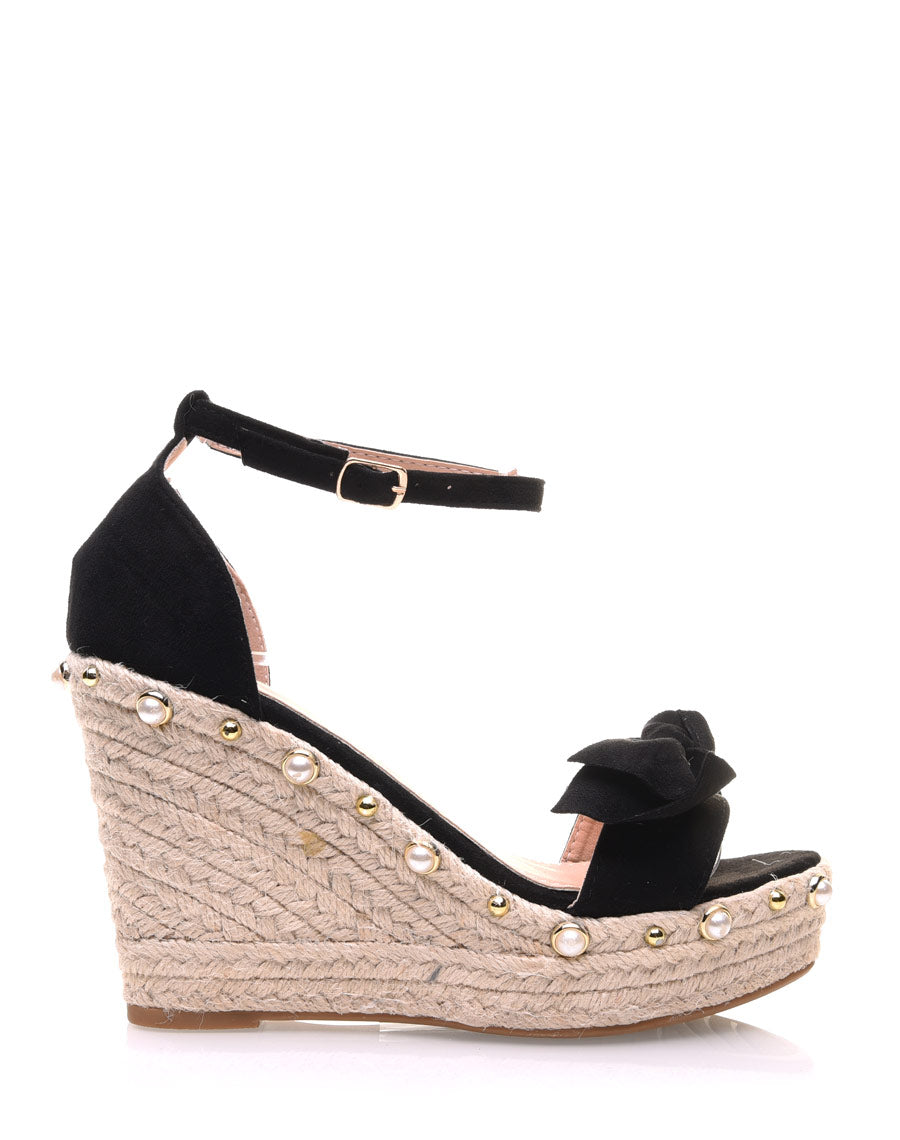 Compensées noires en suédine à nœud