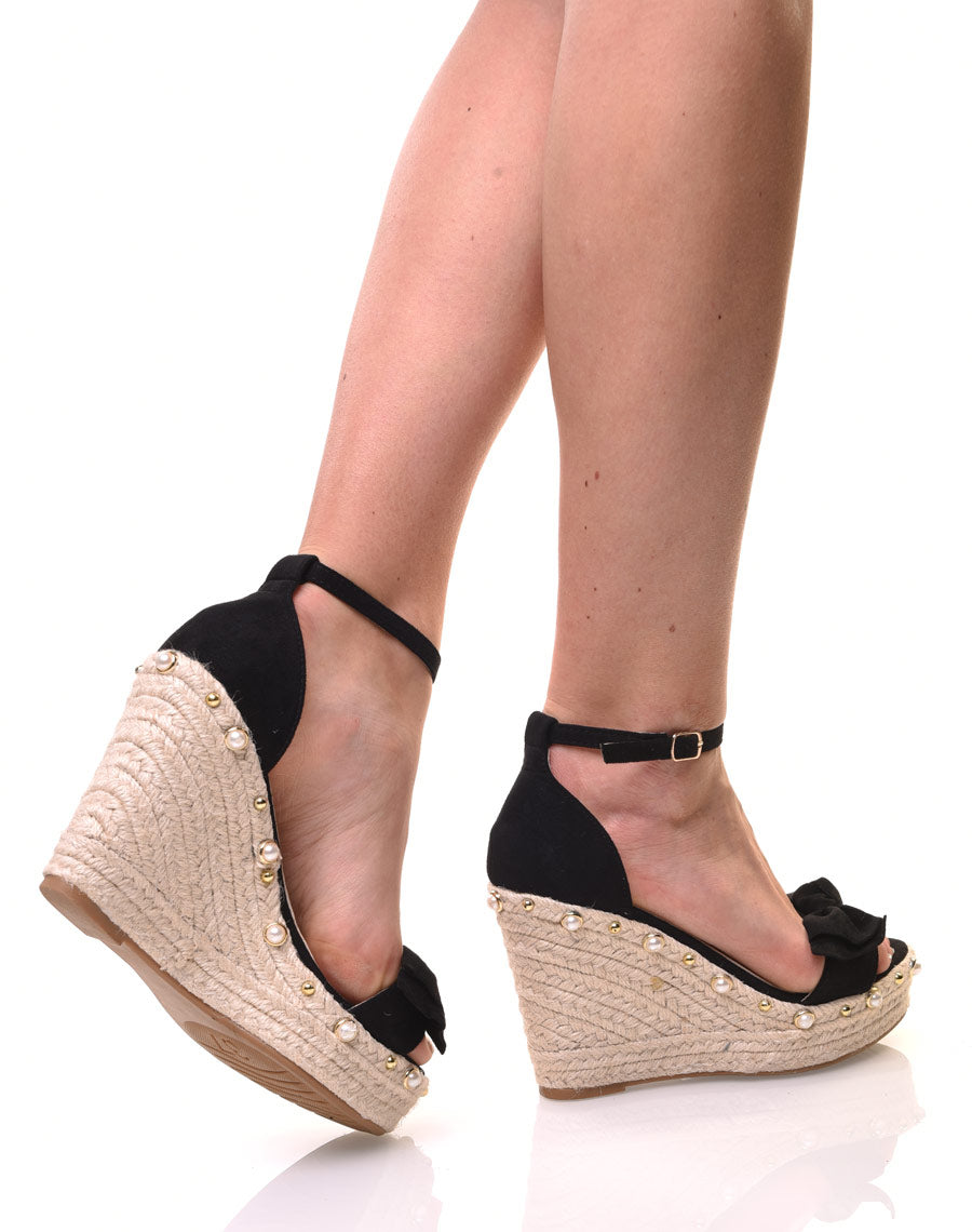 Compensées noires en suédine à nœud