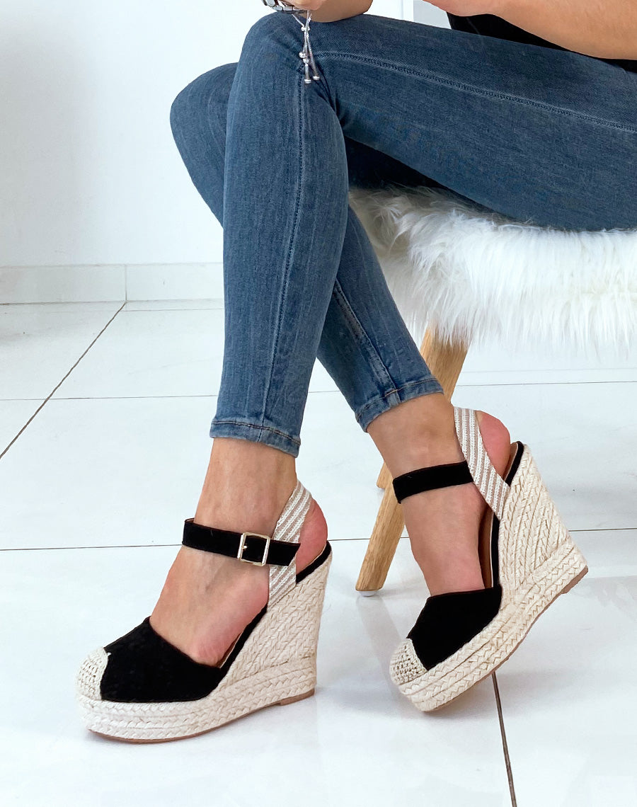 Compensées noires style espadrille