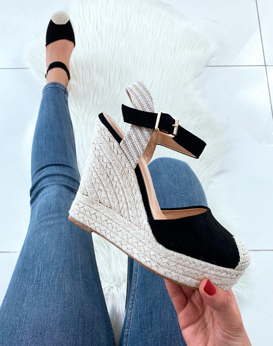 Compensées noires style espadrille