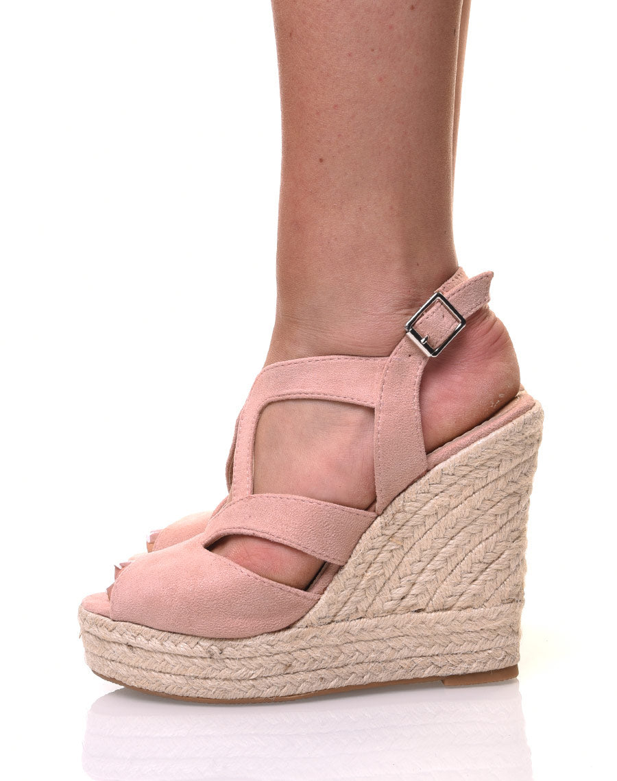 Compensées roses en suédine