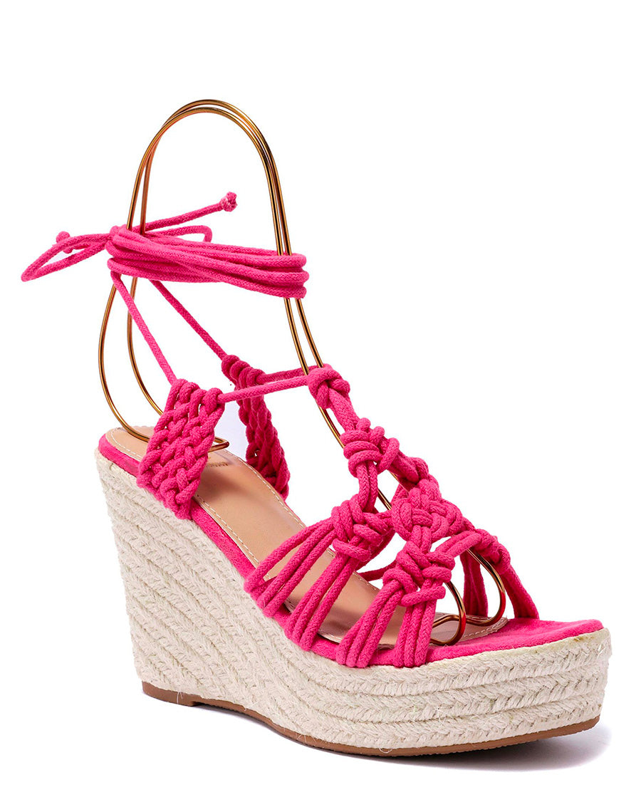 Compensées tressées fushia à lacet