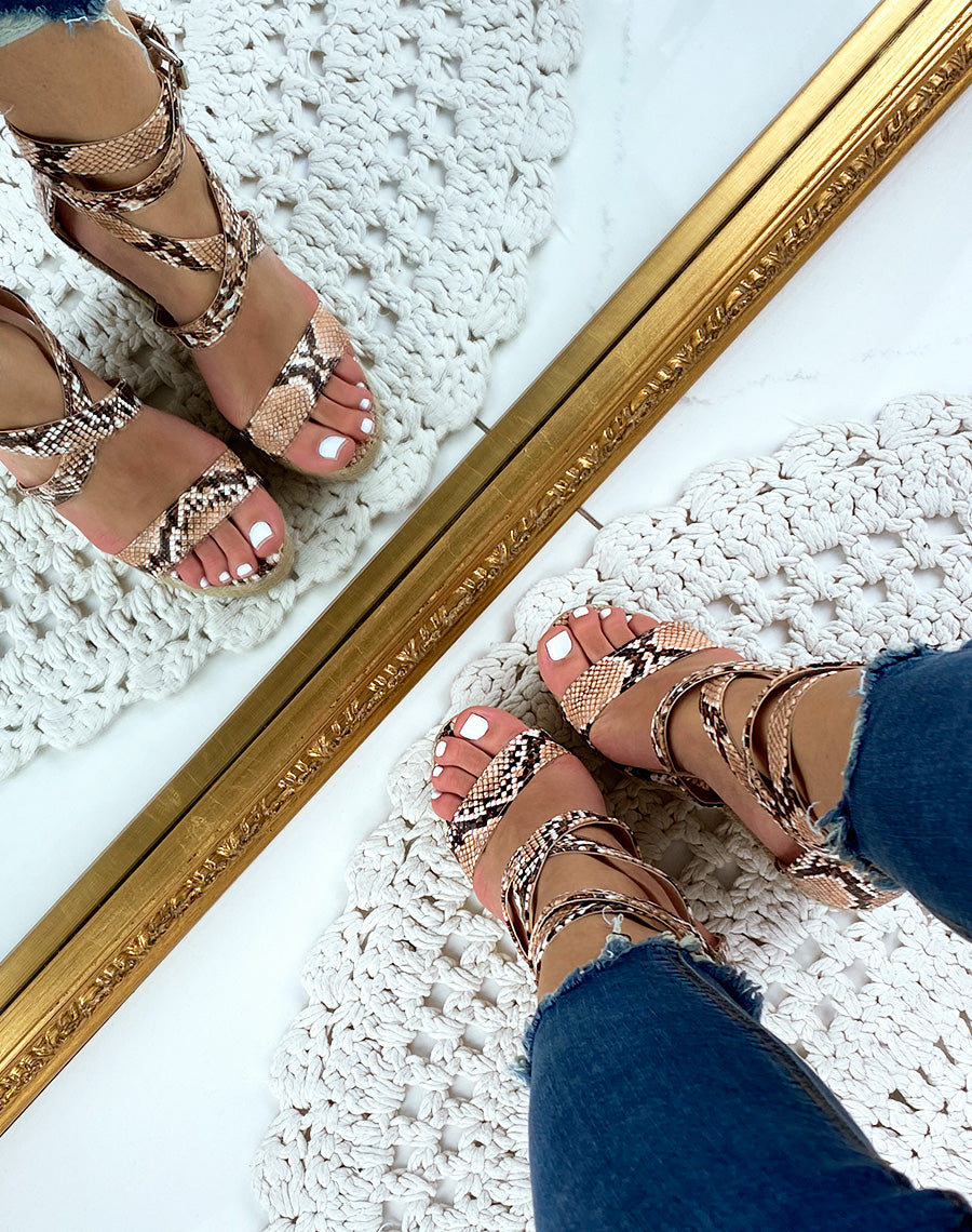 Compensés effet snake à talon en suédine