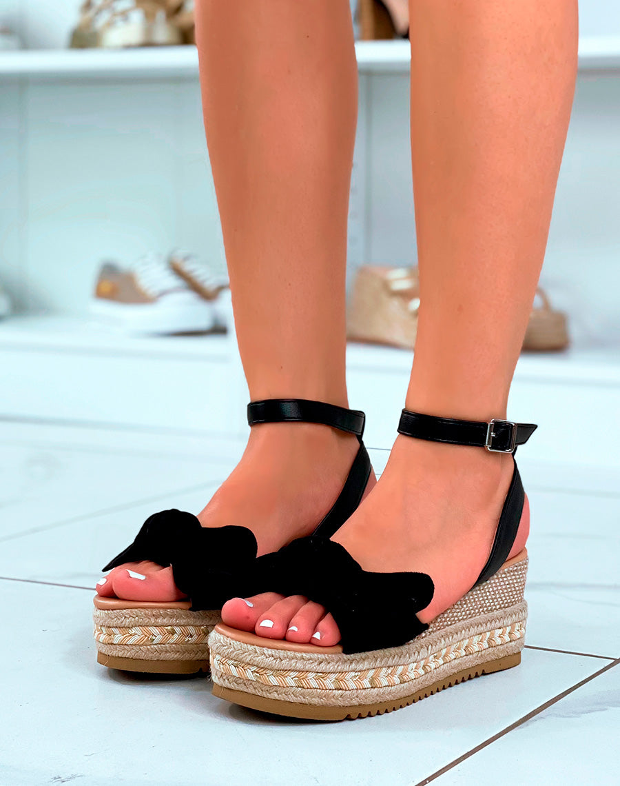 Compensés noires à noeud et talon tressé