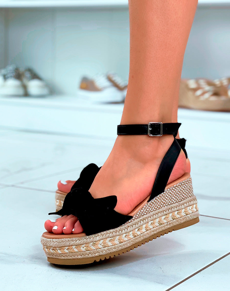 Compensés noires à noeud et talon tressé