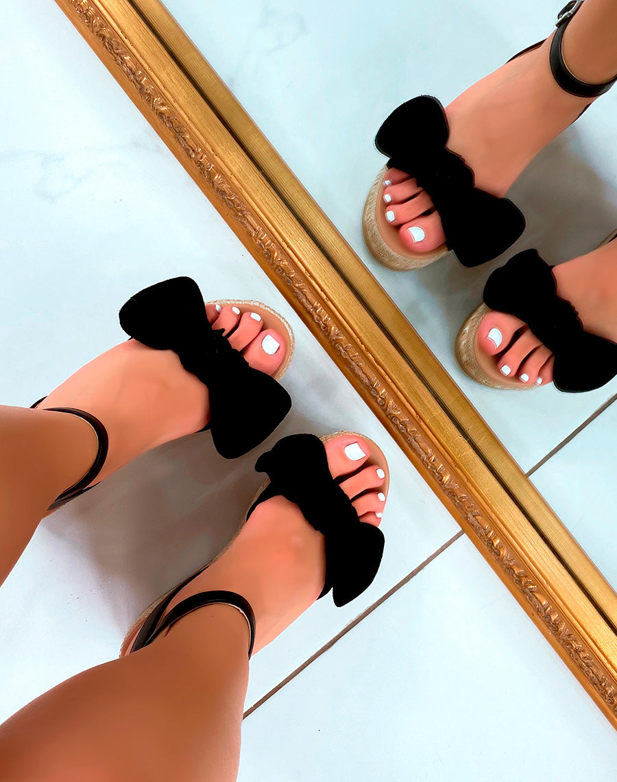 Compensés noires à noeud et talon tressé