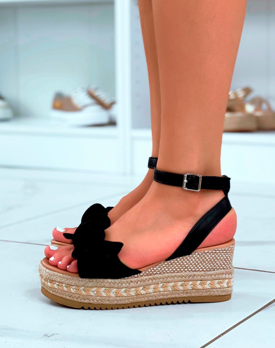 Compensés noires à noeud et talon tressé