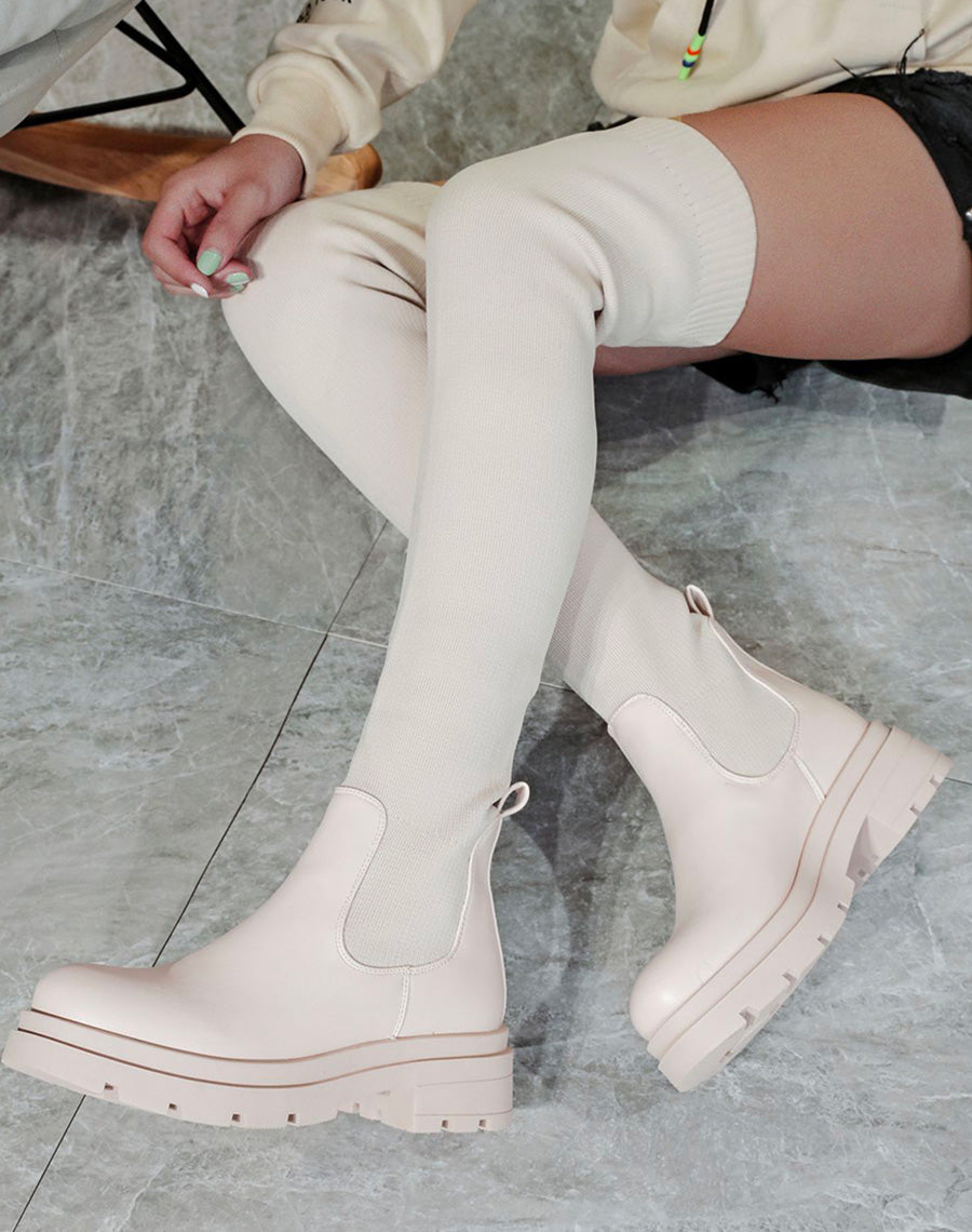 Cuissardes beiges effet chaussette