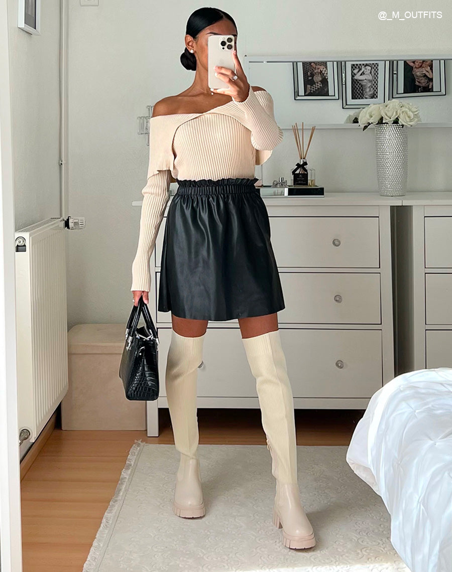 Cuissardes beiges effet chaussette à semelle épaisse