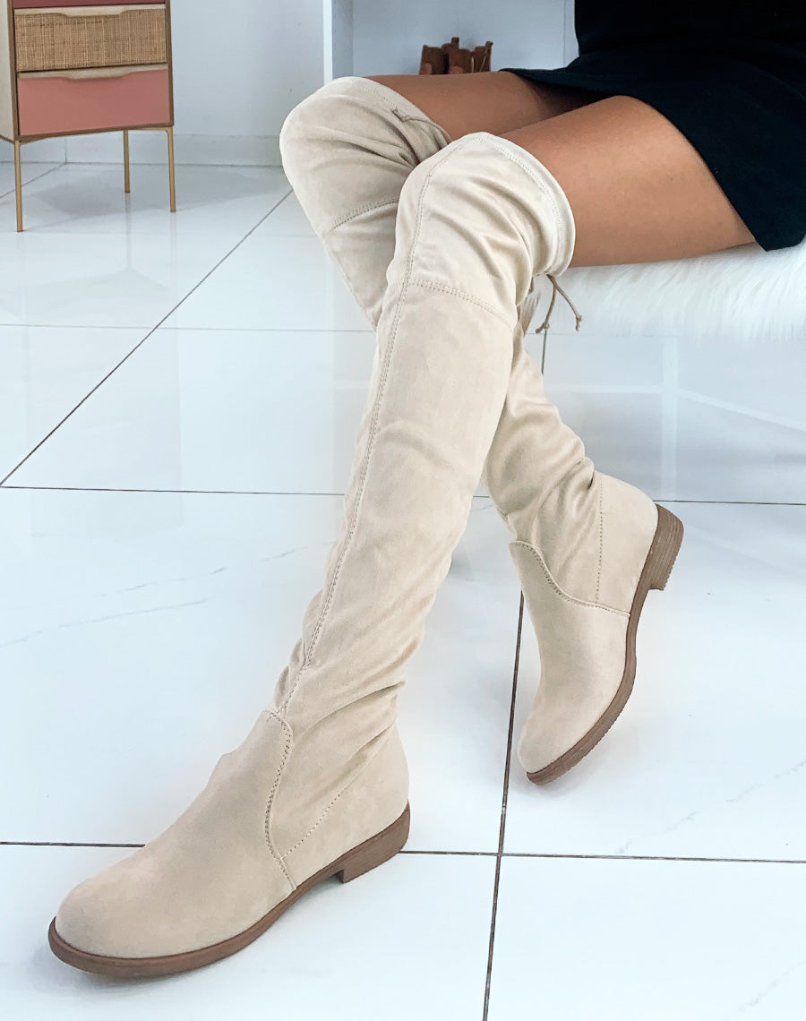 Cuissardes beiges en suédine