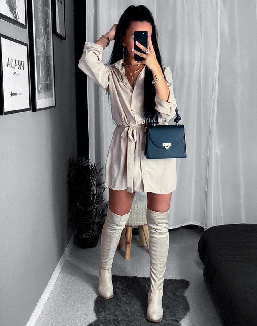 Cuissardes beiges en suédine à lacet