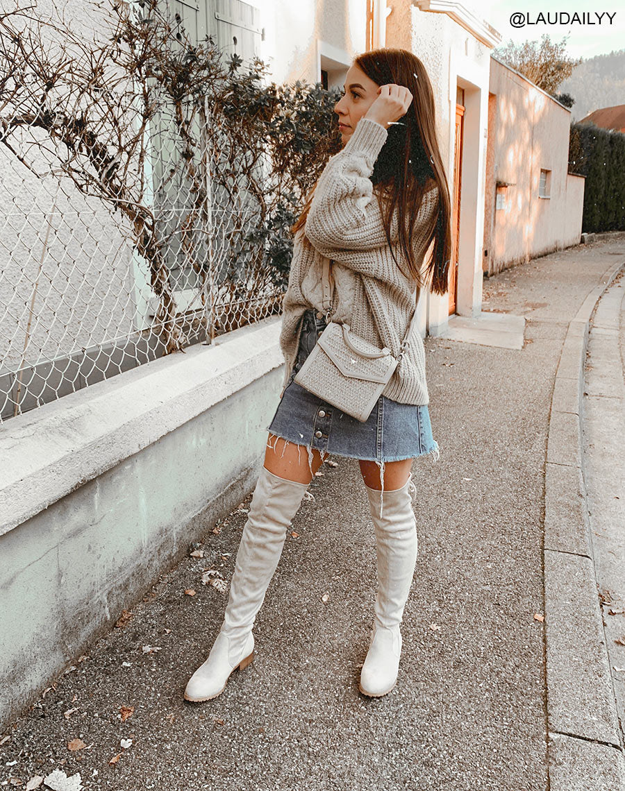 Cuissardes beiges en suédine à lacet