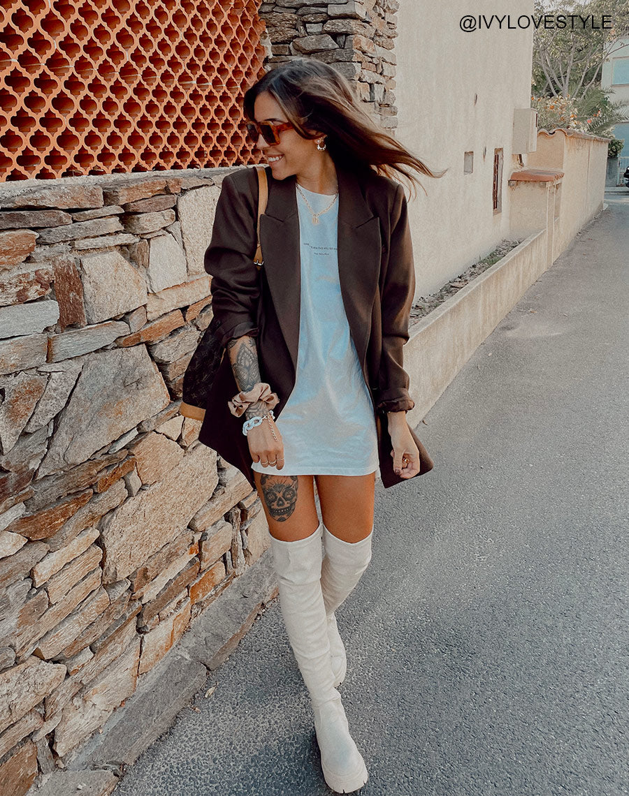 Cuissardes beiges inspiration chelsea à semelle plate et épaisse