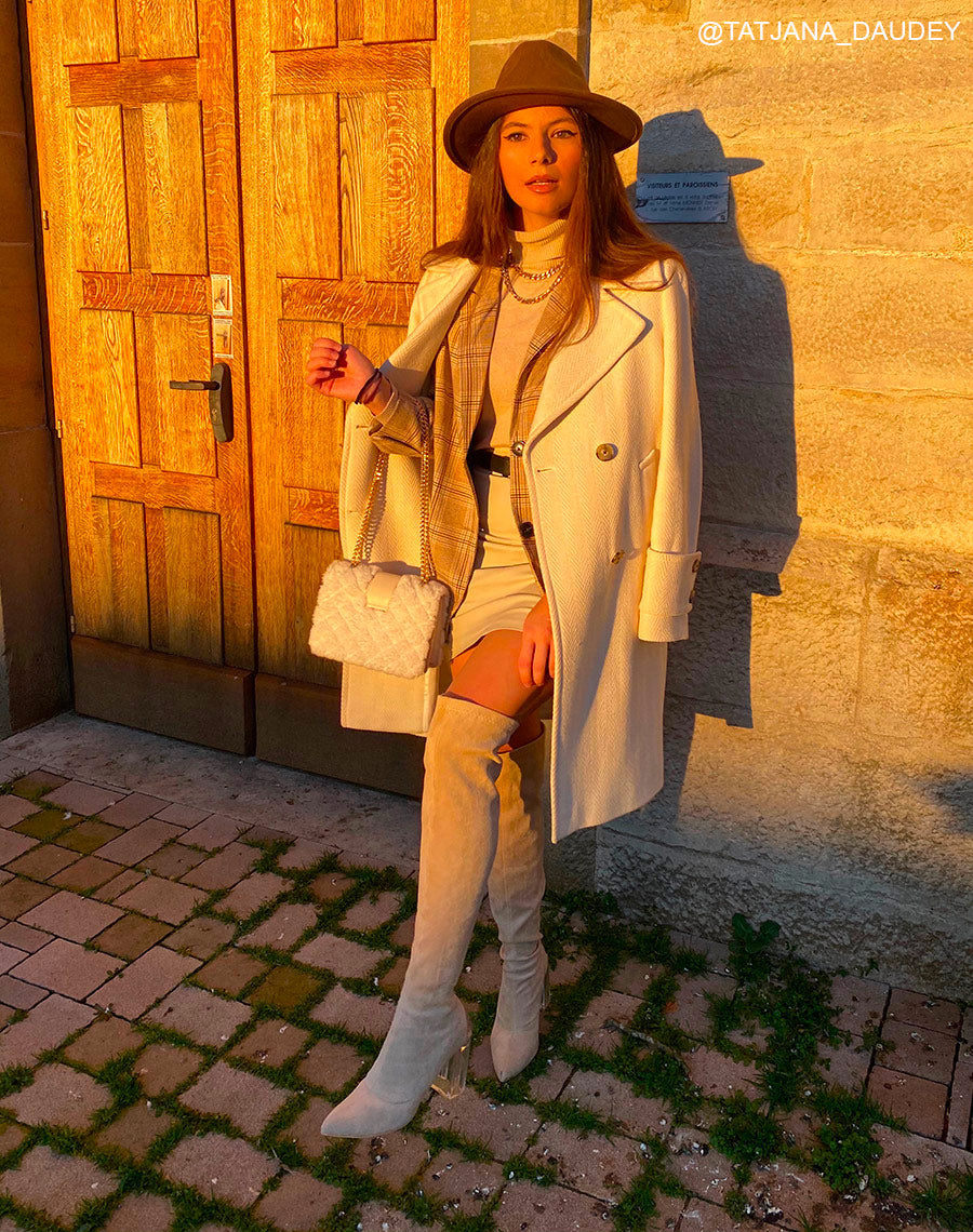 Cuissardes beiges à talon transparent et bout pointu