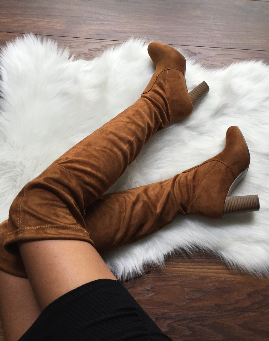 Cuissardes camel ajustables à talons