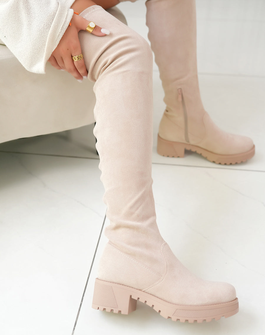 Cuissardes en suédine beige