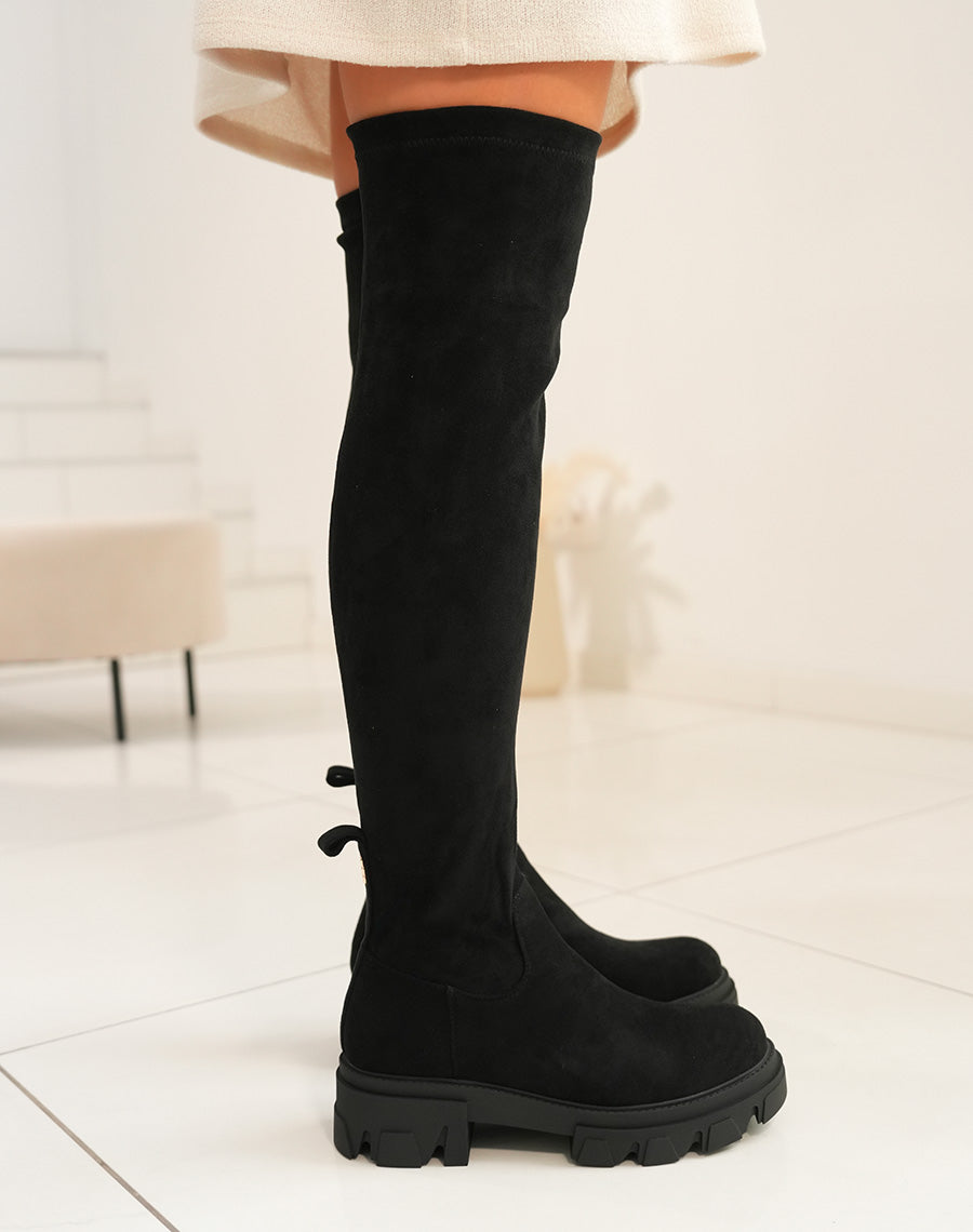 Cuissardes en suédine noire à semelle crantée