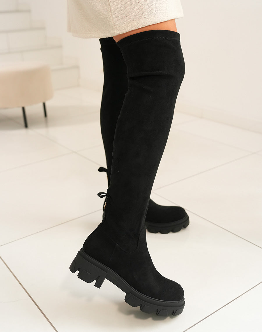 Cuissardes en suédine noire à semelle crantée