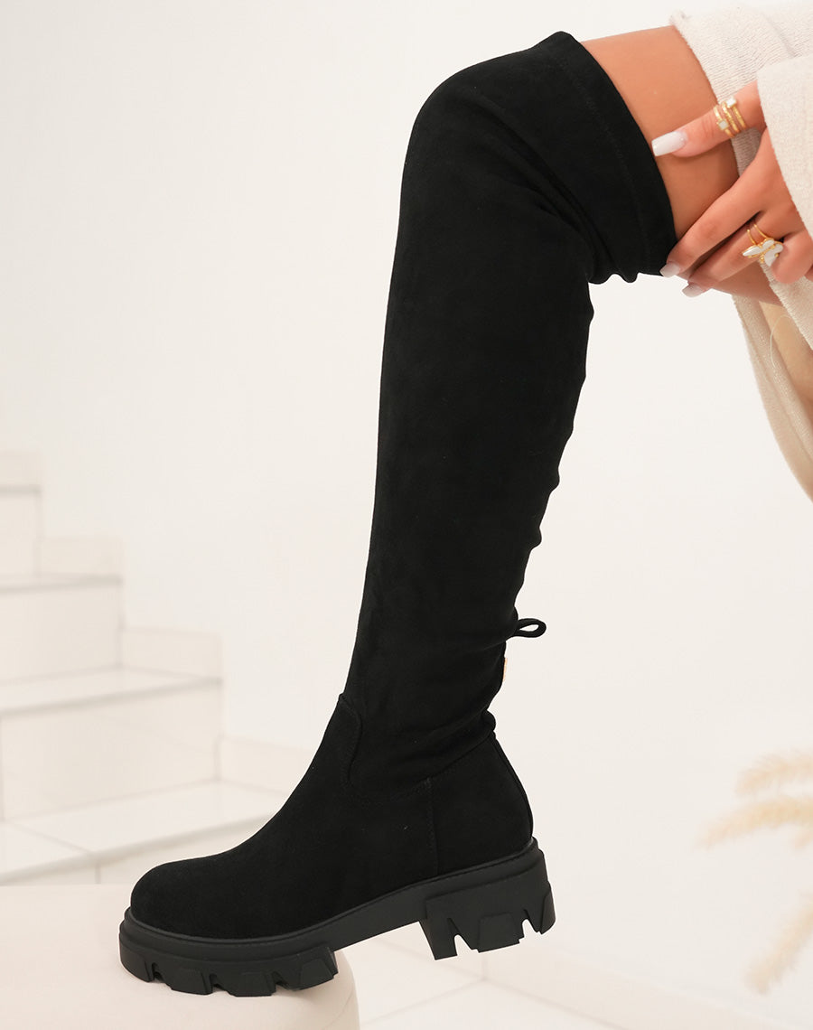 Cuissardes en suédine noire à semelle crantée