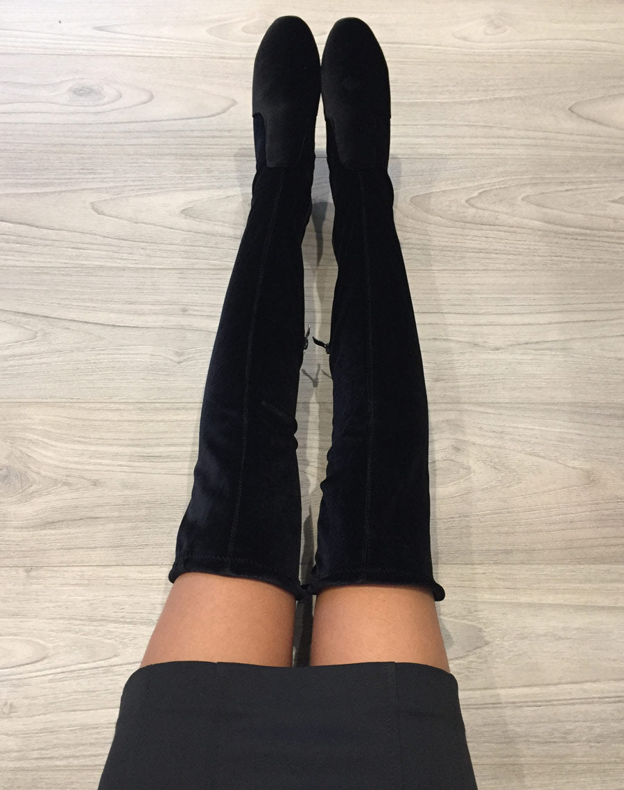 Cuissardes en velours noires à talon transparent