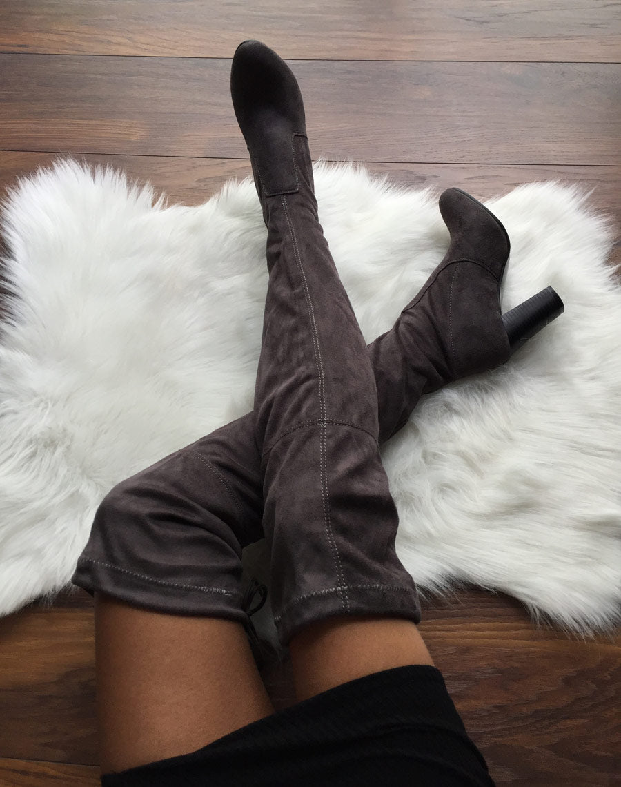 Cuissardes grises ajustables à talons