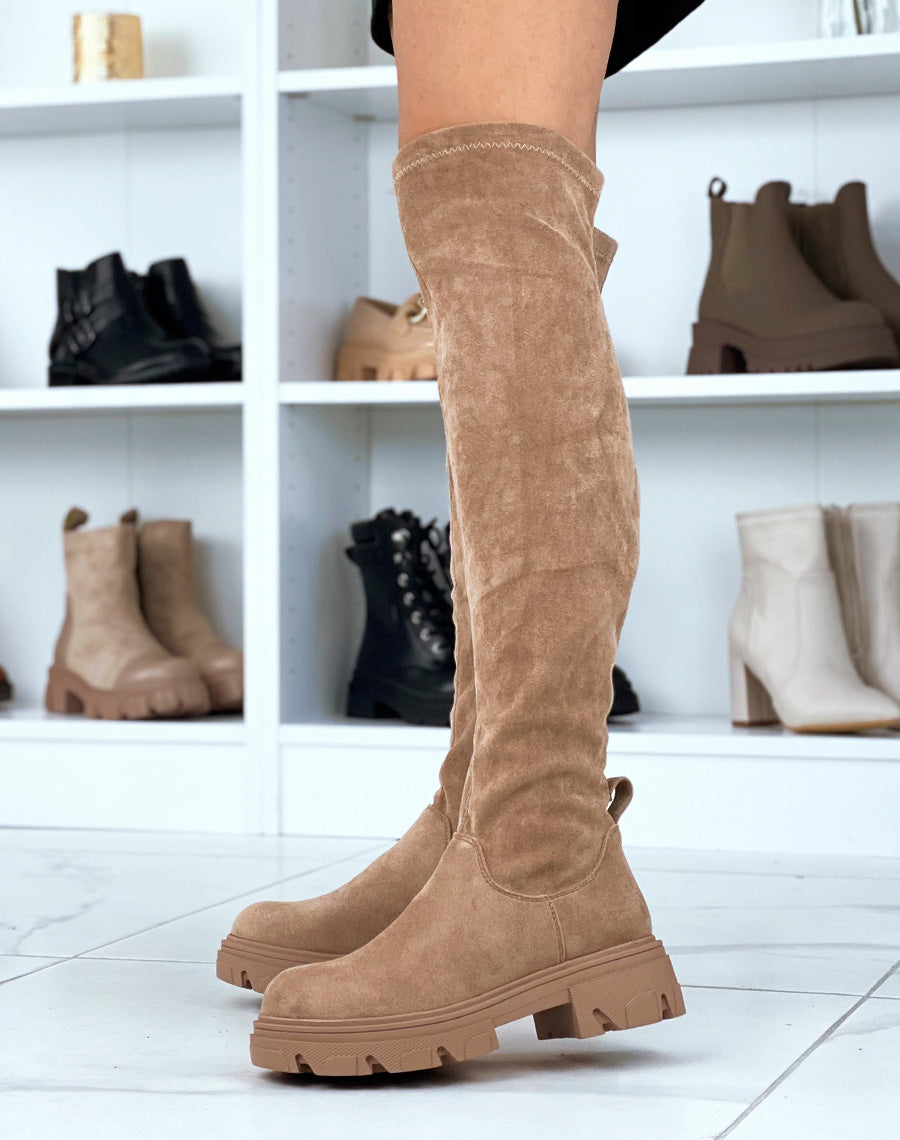 Cuissardes marrons en suédine à chaîne dorée