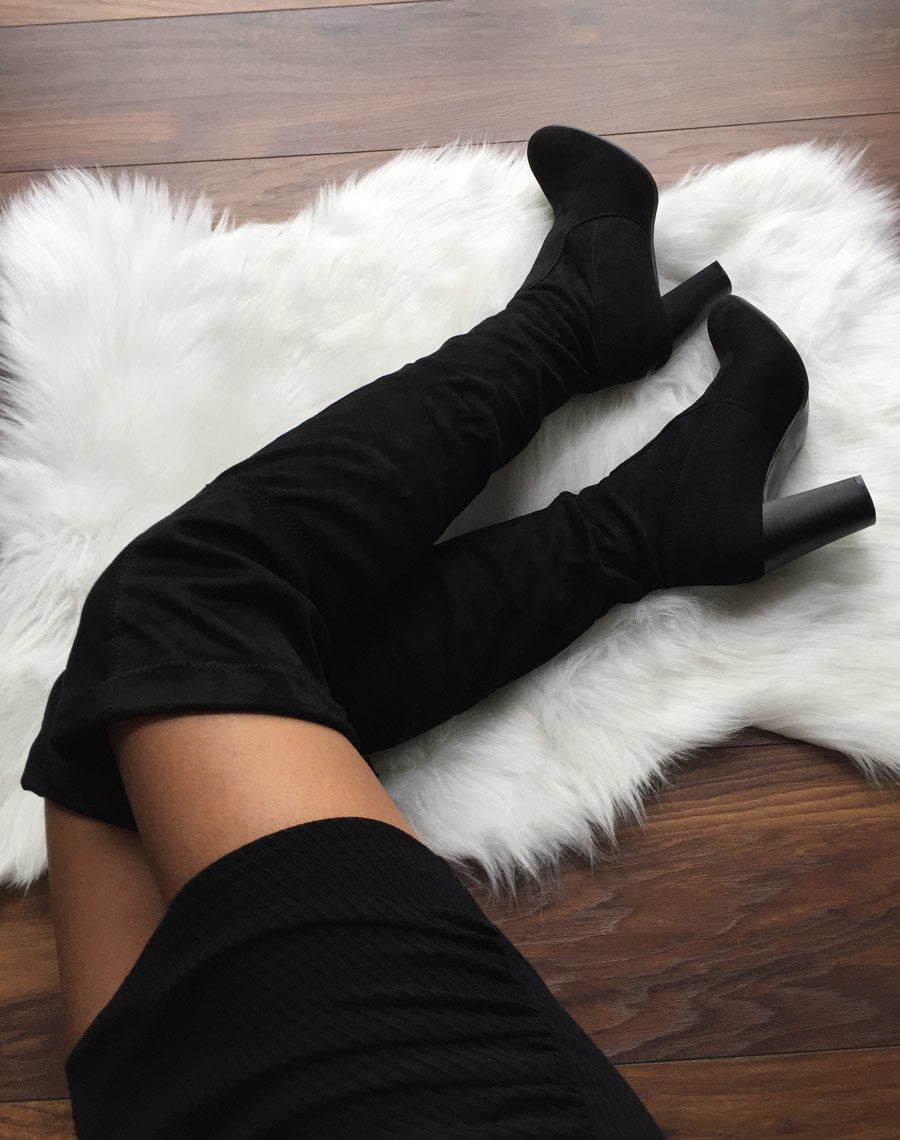 Cuissardes noires ajustables à talons