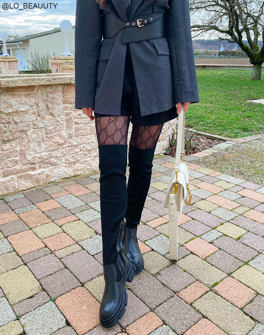 Cuissardes noires bi-matières