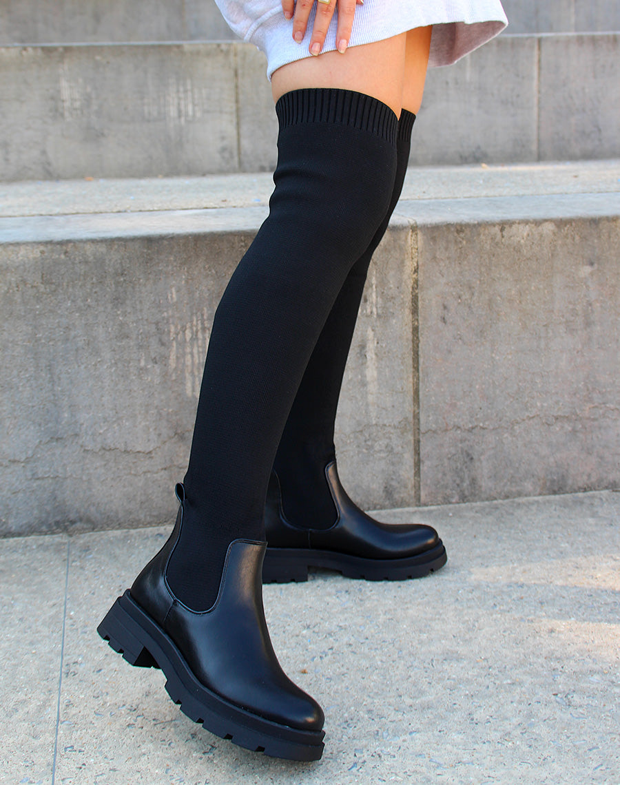 Cuissardes noires effet chaussette