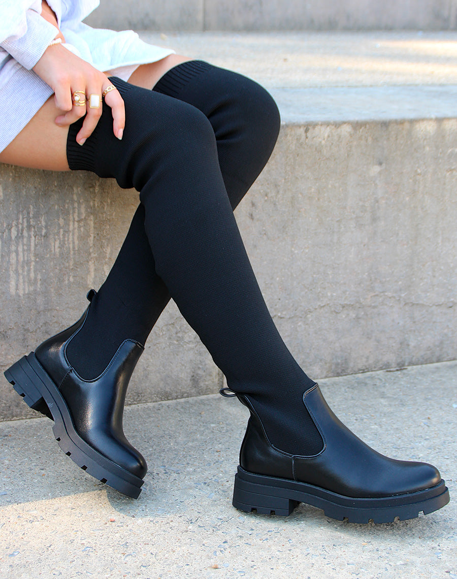 Cuissardes noires effet chaussette