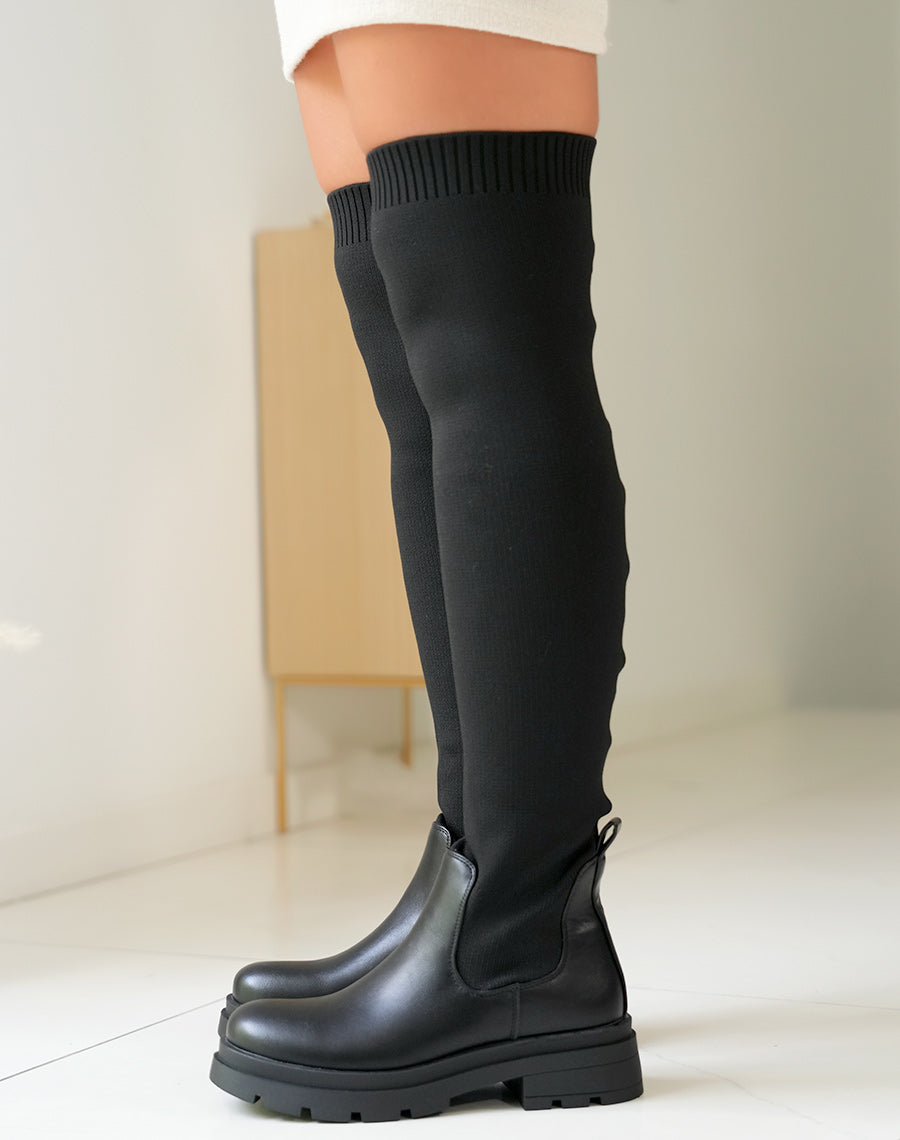 Cuissardes noires effet chaussette