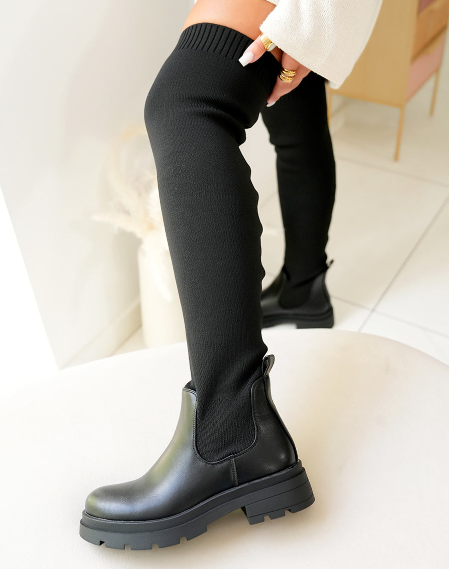 Cuissardes noires effet chaussette