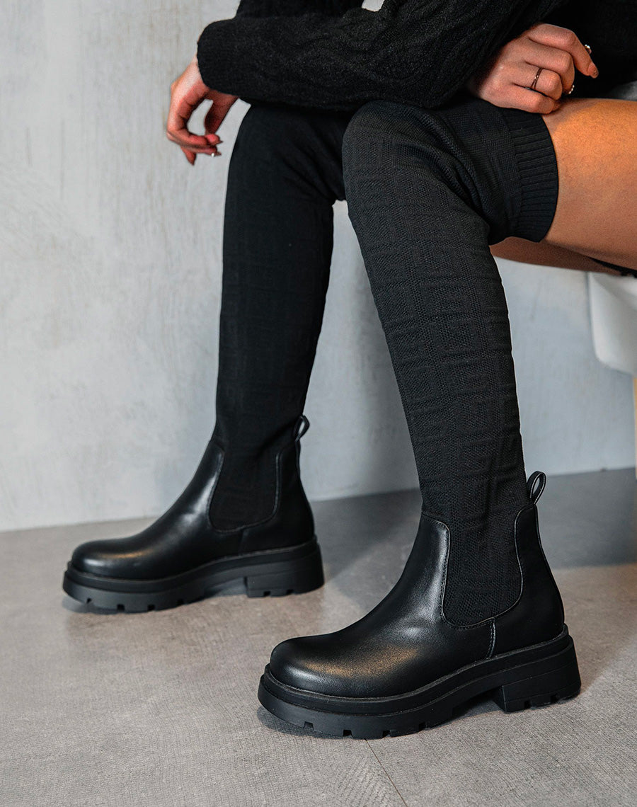 Cuissardes noires effet chaussette style chelsea
